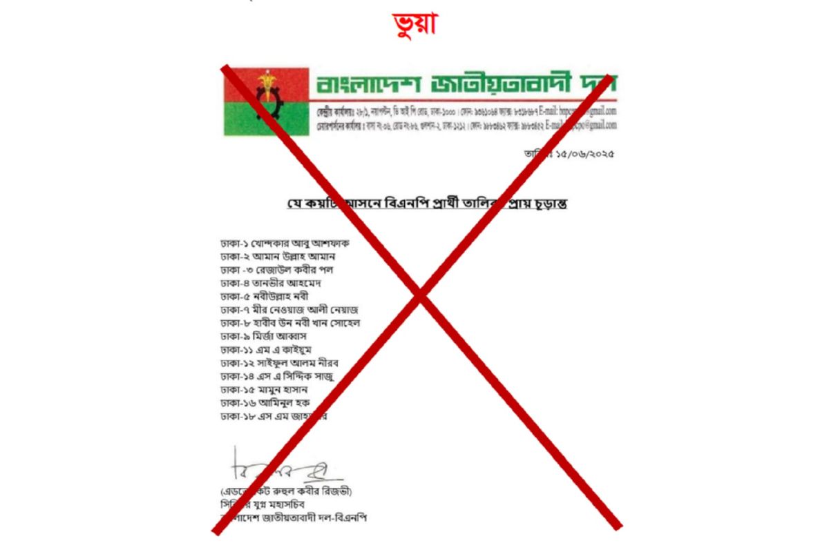 নির্বাচনের বিভিন্ন আসনে বিএনপির প্রার্থীর তালিকা বানোয়াট: বিএনপি