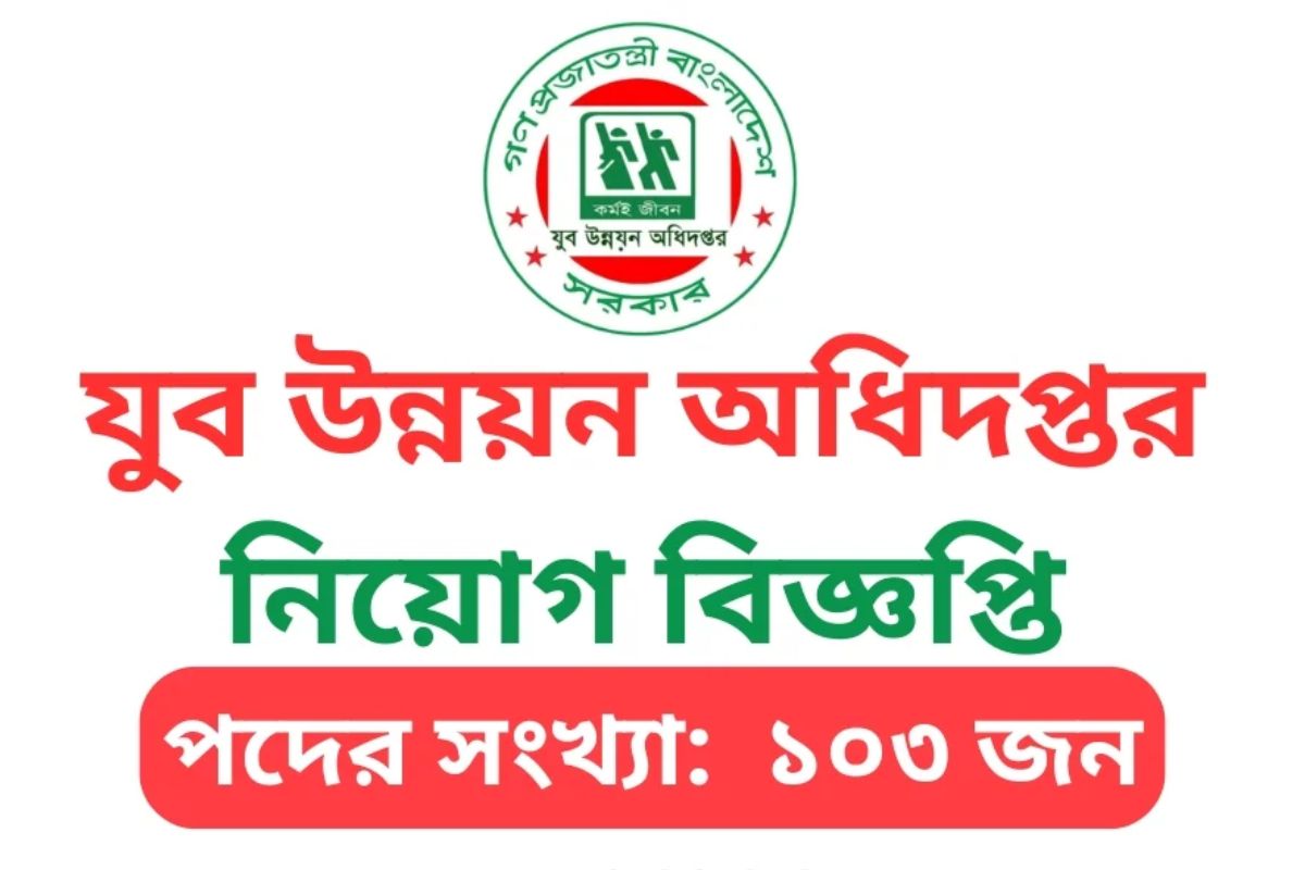 যুব উন্নয়ন অধিদপ্তরে ১০৩ পদে নিয়োগ বিজ্ঞপ্তি