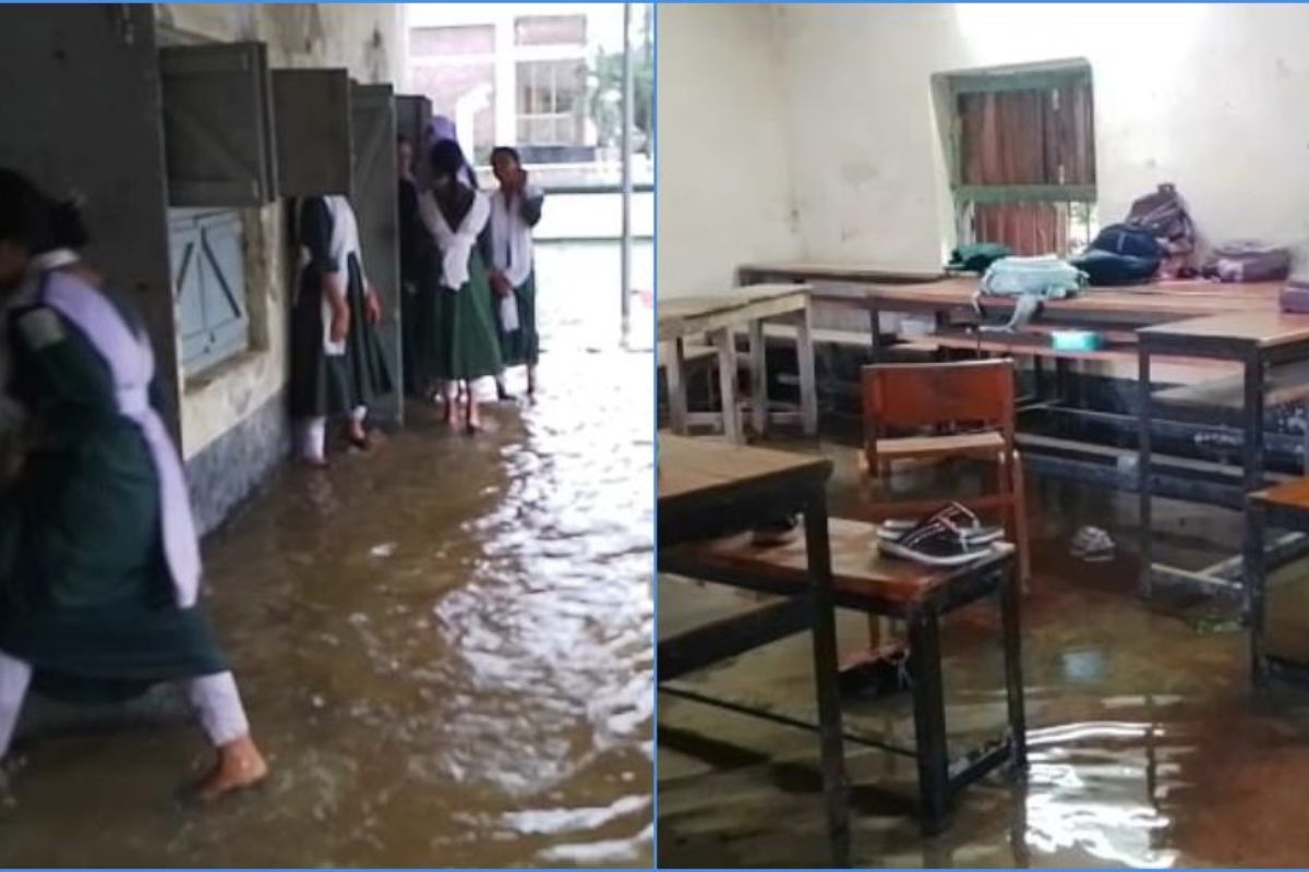 বর্ষায় পানিবন্দি আল্লারদর্গা স্কুল, ব্যাহত পাঠদান