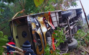 নিয়ন্ত্রণ হারিয়ে বাস উল্টে খাদে; আহত ২০