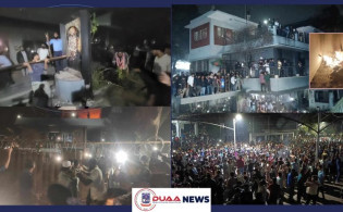 ভাঙচুরের পর ধানমন্ডি ৩২ নম্বরে বঙ্গবন্ধুর বাড়িতে আগুন