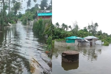 সেন্টমার্টিনে পানিতে তালিয়ে গেছে শতাধিক বাড়ি