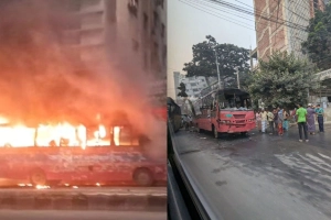 রাজধানীর মেরুল বাড্ডা ও শাহজাদপুরে দুই বাসে আগুন