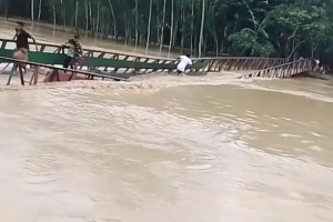 পাহাড়ি ঢলে মানুষসহ ভেসে গেল চেল্লাখালীর সেতু